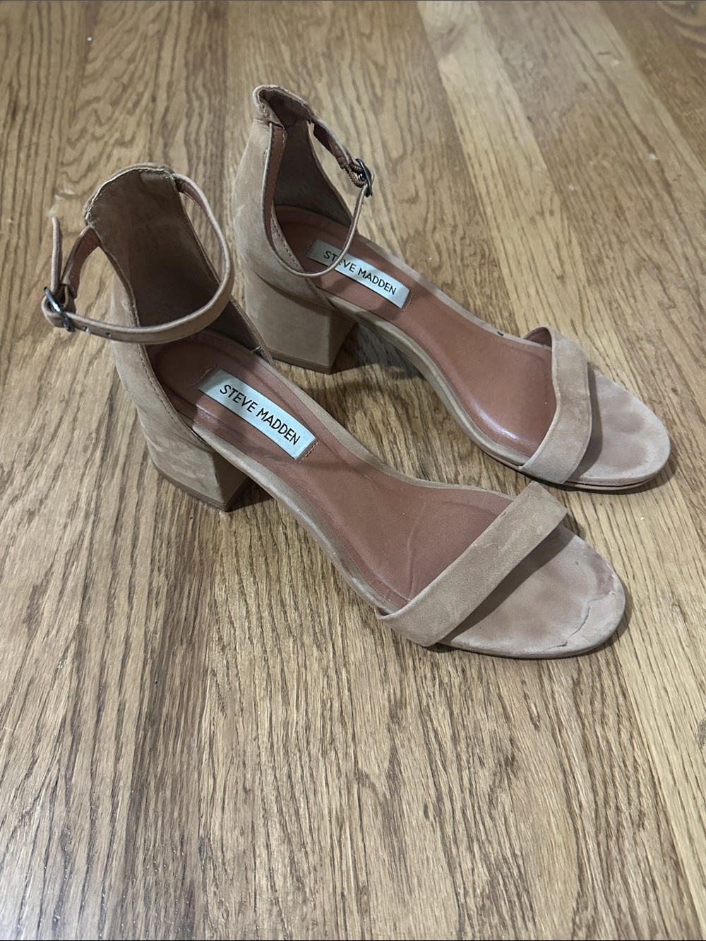 Steve Madden Beige Suede Ankle Strap Block Heels